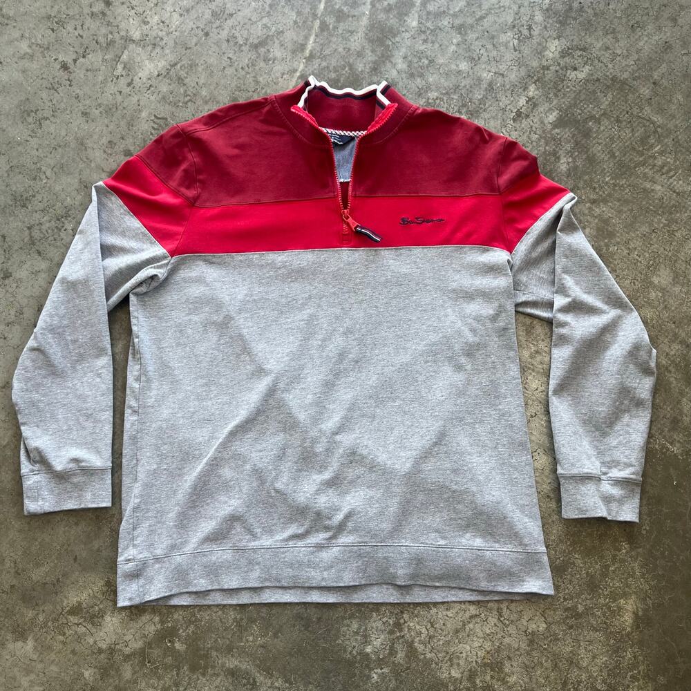 Ben Sherman XL 1/4 Zip Pullover Red Gray Colorblock Knit Sweater